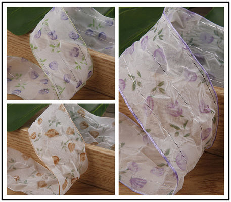 40 mm 50 mm Organza-Band mit Floral Printed Polyester-Band OEM Öko-freundlich