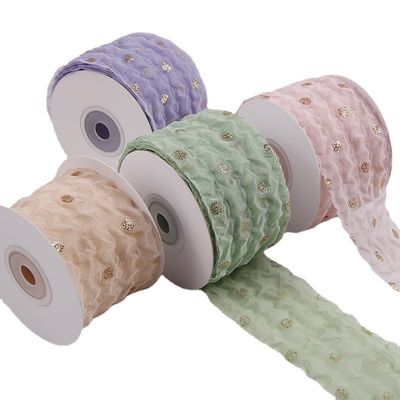 50mm Organza-Band mit Punktmuster Goldfolie Druck Polyester Organza-Band OEM Öko-freundlich