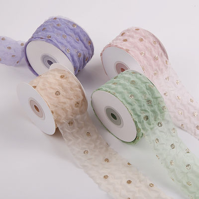50mm Organza-Band mit Punktmuster Goldfolie Druck Polyester Organza-Band OEM Öko-freundlich