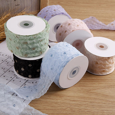 50mm Organza-Band mit Punktmuster Goldfolie Druck Polyester Organza-Band OEM Öko-freundlich