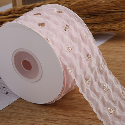 50mm Organza-Band mit Punktmuster Goldfolie Druck Polyester Organza-Band OEM Öko-freundlich