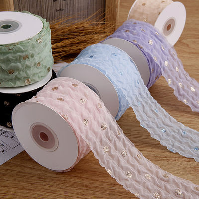 50mm Organza-Band mit Punktmuster Goldfolie Druck Polyester Organza-Band OEM Öko-freundlich