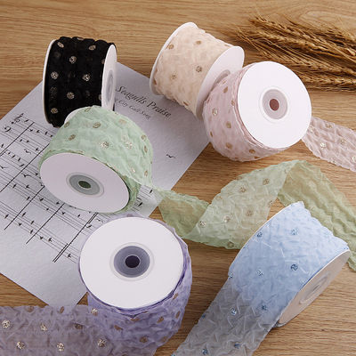50mm Organza-Band mit Punktmuster Goldfolie Druck Polyester Organza-Band OEM Öko-freundlich