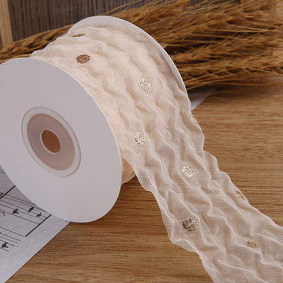50mm Organza-Band mit Punktmuster Goldfolie Druck Polyester Organza-Band OEM Öko-freundlich