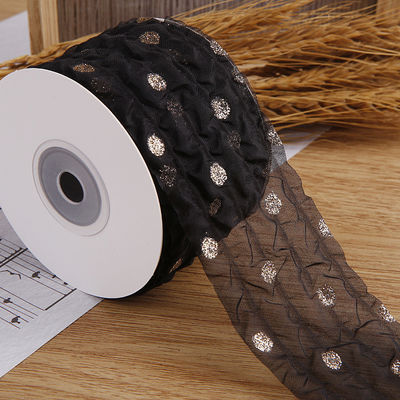 50mm Organza-Band mit Punktmuster Goldfolie Druck Polyester Organza-Band OEM Öko-freundlich