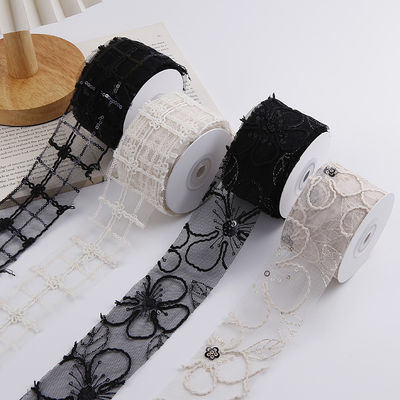 50 mm Scheinholz-Polyester-Gitterband mit Floral Jacquard-Band