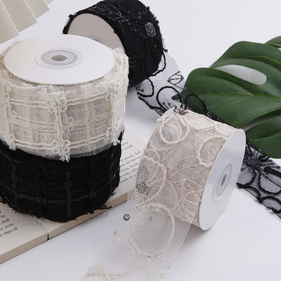 50 mm Scheinholz-Polyester-Gitterband mit Floral Jacquard-Band
