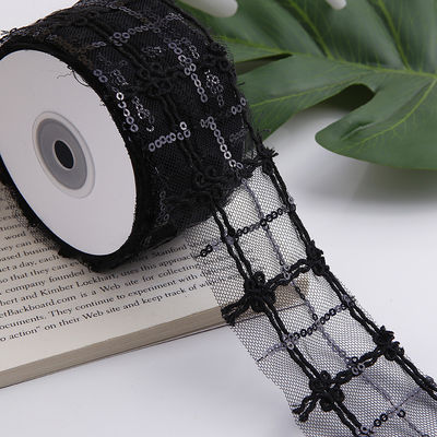 50 mm Scheinholz-Polyester-Gitterband mit Floral Jacquard-Band