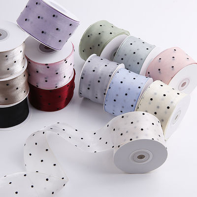 25mm-50mm Organza-Band mit Punktmuster Druck Polyester Organza-Band OEM Öko-freundlich