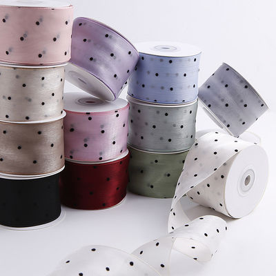 25mm-50mm Organza-Band mit Punktmuster Druck Polyester Organza-Band OEM Öko-freundlich