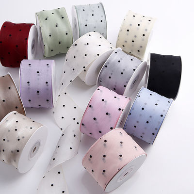 25mm-50mm Organza-Band mit Punktmuster Druck Polyester Organza-Band OEM Öko-freundlich