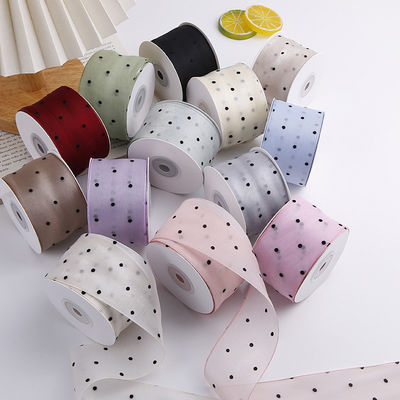 25mm-50mm Organza-Band mit Punktmuster Druck Polyester Organza-Band OEM Öko-freundlich