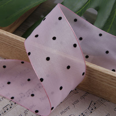 25mm-50mm Organza-Band mit Punktmuster Druck Polyester Organza-Band OEM Öko-freundlich