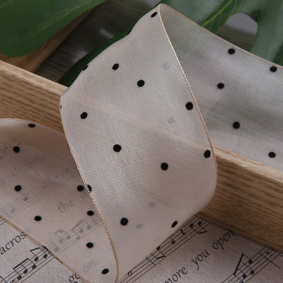 25mm-50mm Organza-Band mit Punktmuster Druck Polyester Organza-Band OEM Öko-freundlich