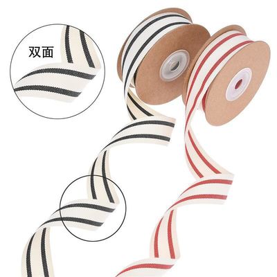10mm-38mm*10y Schwarz-Rot gestreiftes Baumwollband für Geschenkverpackungen und Bekleidungszubehör