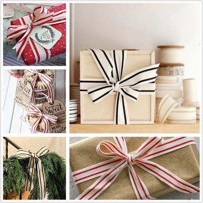 10mm-38mm*10y Schwarz-Rot gestreiftes Baumwollband für Geschenkverpackungen und Bekleidungszubehör